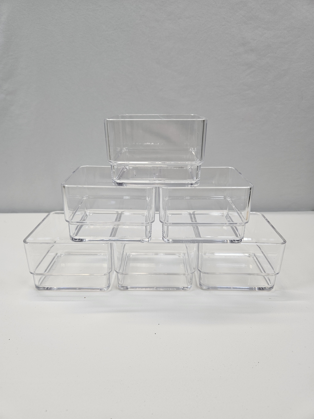 6-Piece Stackable Clear Drawer Organizer Set | 3" x 3" x 2" Square Trays